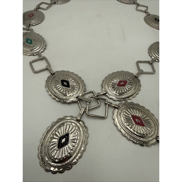 Concho Southwestern Link Belt Metal Western Silver Tone 60" long 2 1/4" wide - Picture 2 of 9